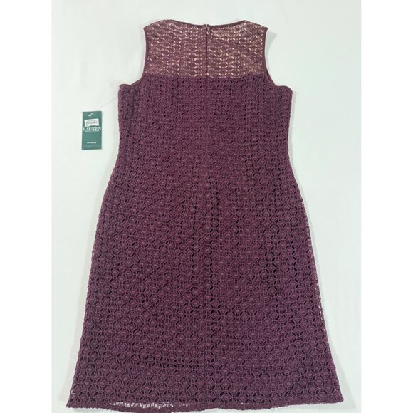 Lauren Ralph Lauren Burgundy Sheer Lace Illusion Sheath Dress 10 NWT $170 - Picture 5 of 11